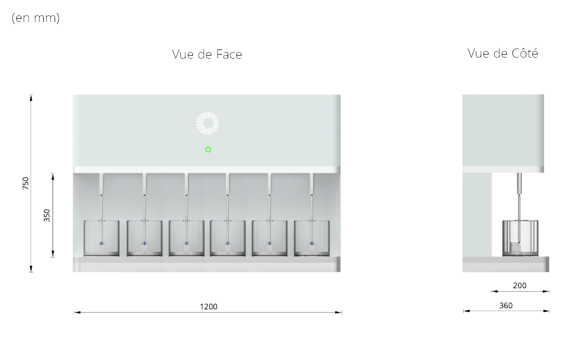 Dimensions du Système de Test Dentaire à 6 Stations